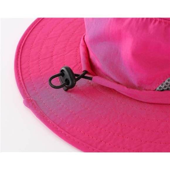 Kids Sun Protection Hat Quick Dry Adjustable Wide Brim Mesh Rose Red - Picture 4 of 7